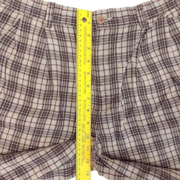 Brooks Brothers Shorts Men's 34x9 Irish 100% Linen Gingham Plaid Brown EUC - Picture 3 of 6